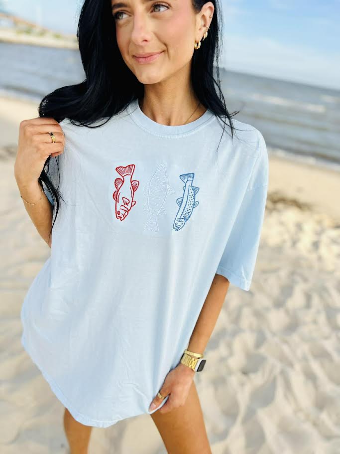 Dash Forward Red, White & Blue Fish SS Tee (Light Blue)