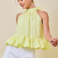 Juniors' Day + Moon Halter Neck Gathered Peplum Top W/ Back Tie Detail