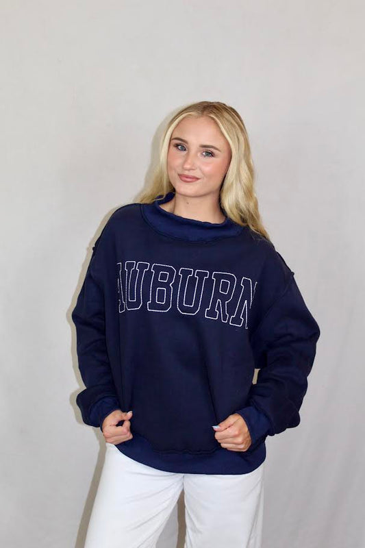 Bucketlist AUBURN Outlined Embroidered Mock Neck Sweatshirt (Navy/Grey)