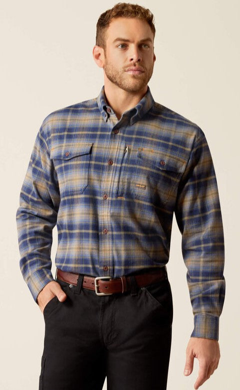 Men's Rebar Flannel DuraStretch Work Shirt (Navy/Khaki)