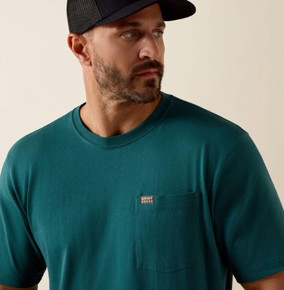 Men's Ariat Rebar Cotton Strong Standard Pocket T-Shirt (Mediterranean)