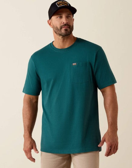 Men's Ariat Rebar Cotton Strong Standard Pocket T-Shirt (Mediterranean)