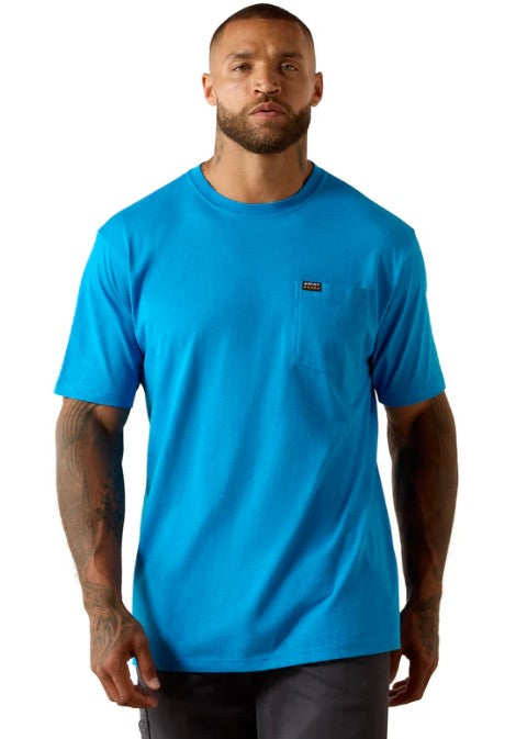 Men's Ariat Rebar Cotton Strong Standard Pocket T-Shirt (Methyl Blue Heather)