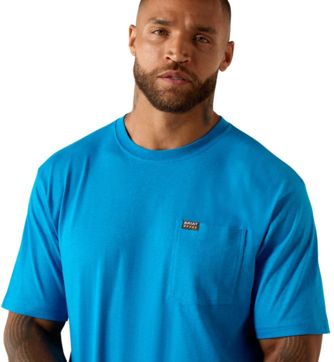 Men's Ariat Rebar Cotton Strong Standard Pocket T-Shirt (Methyl Blue Heather)