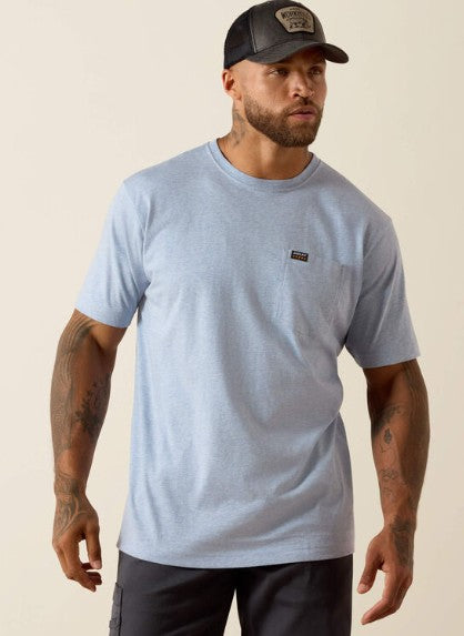 Men's Ariat Rebar Cotton Strong Standard Pocket T-Shirt (Washed Rain Heather)