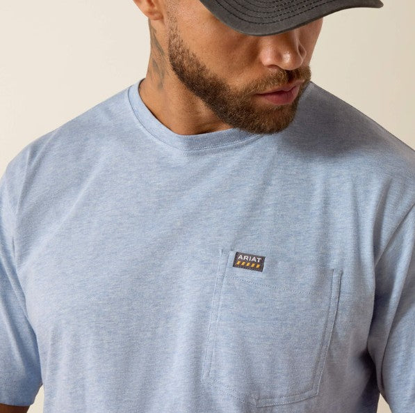 Men's Ariat Rebar Cotton Strong Standard Pocket T-Shirt (Washed Rain Heather)