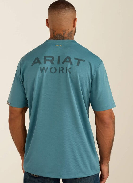 Men's Ariat Rebar Heat Fighter Textured Logo T-Shirt (Hydro)