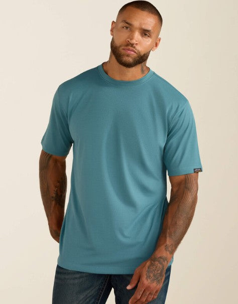 Men's Ariat Rebar Heat Fighter Textured Logo T-Shirt (Hydro)