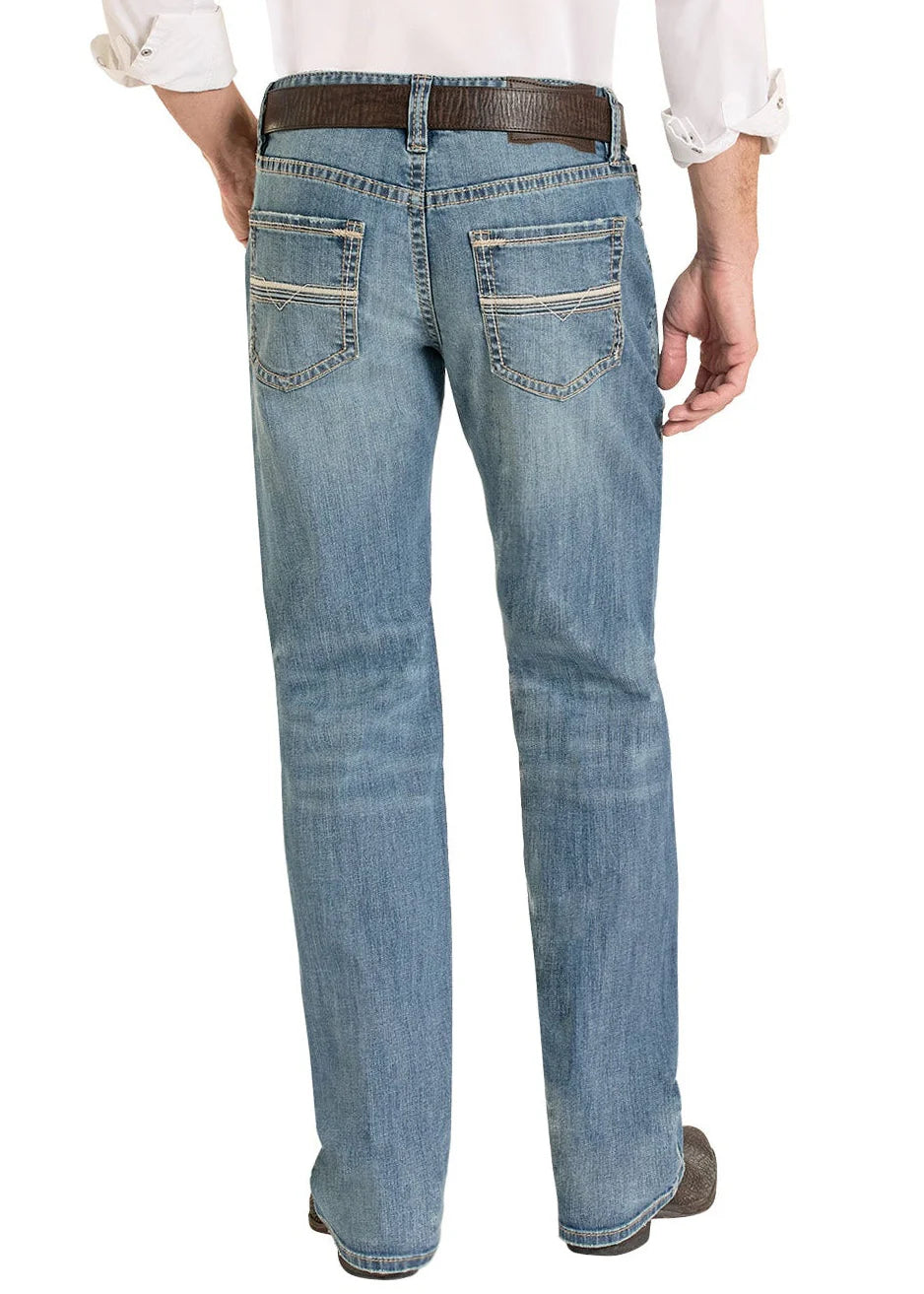 Men's Rock N Roll Denim Relaxed Fit Ladder Stitch Pocket Straight Leg Jeans