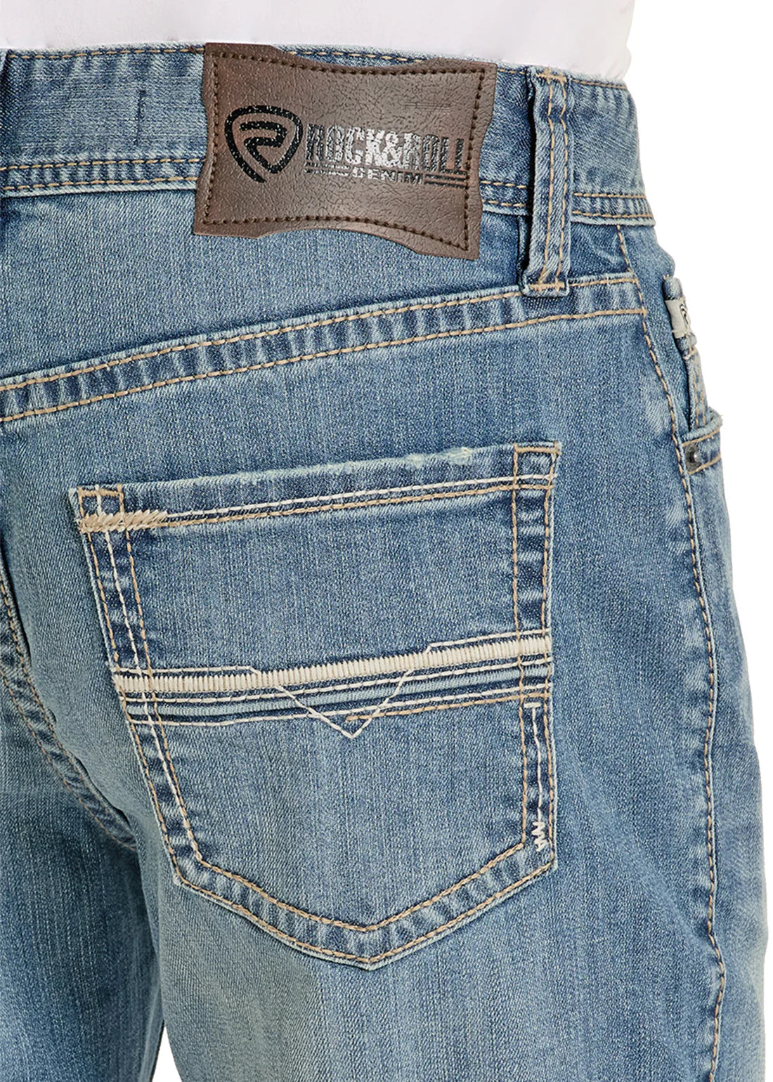 Men's Rock N Roll Denim Relaxed Fit Ladder Stitch Pocket Straight Leg Jeans