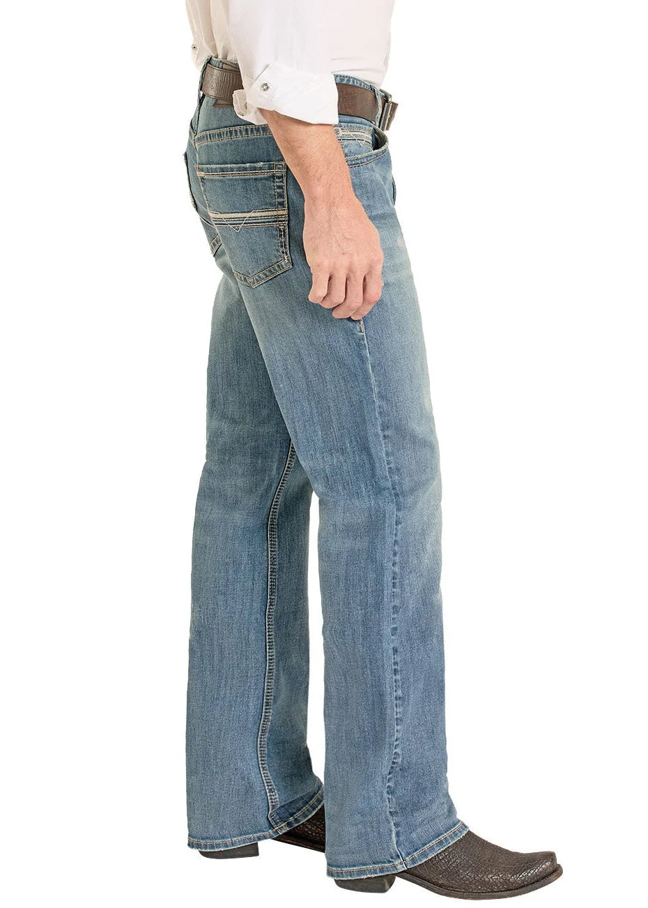 Men's Rock N Roll Denim Relaxed Fit Ladder Stitch Pocket Straight Leg Jeans