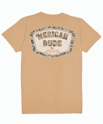 Men's Simply Southern American Dude Camo Logo S/S (Khaki)