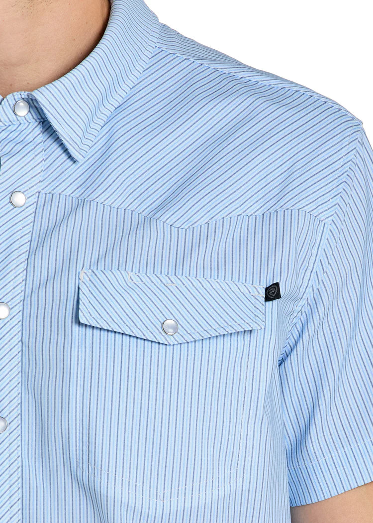 Men's Rock & Roll Denim TEK Western Micro Stripe Snap Shirt (Light Blue)