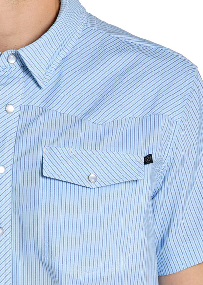 Men's Rock & Roll Denim TEK Western Micro Stripe Snap Shirt (Light Blue)