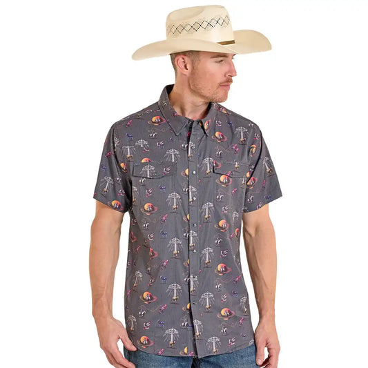 Men's Rock & Roll Denim TEK Western Space Cowboy SS Shirt (Grey)