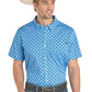 Men's Rock & Roll Denim TEK Western Aztec Print SS Shirt (Sky Blue)