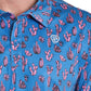 Men's Rock N Roll Denim Pink Cactus Print Performance Polo (Royal)