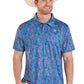 Men's Rock N Roll Denim Pink Cactus Print Performance Polo (Royal)