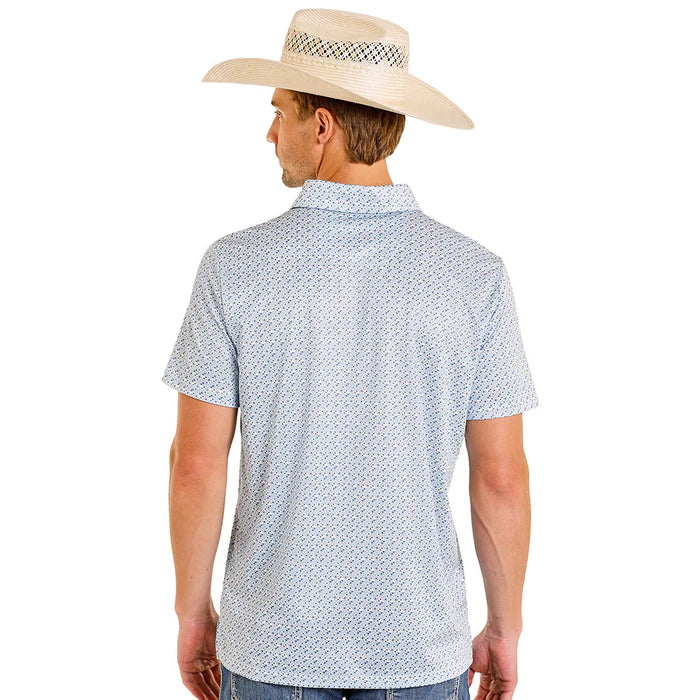Men's Rock & Roll Denim Geo Print Performance Polo (Blue)