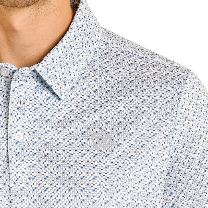 Men's Rock & Roll Denim Geo Print Performance Polo (Blue)