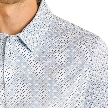 Men's Rock & Roll Denim Geo Print Performance Polo (Blue)