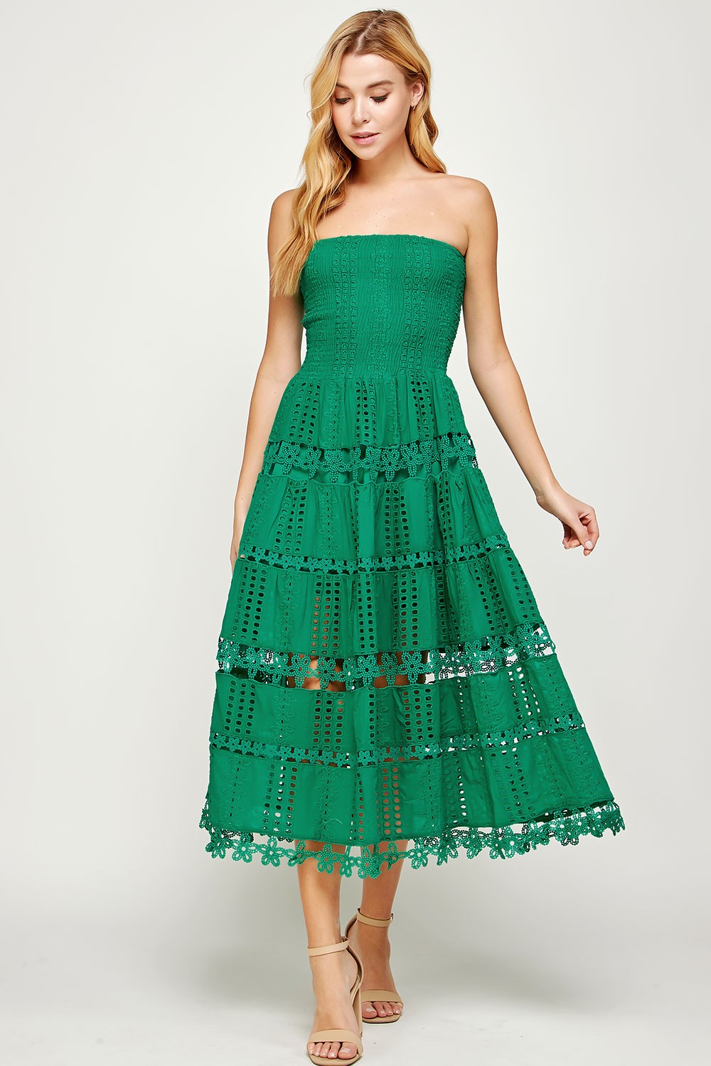 Eyelet Lace Tube Dress (Emerald)