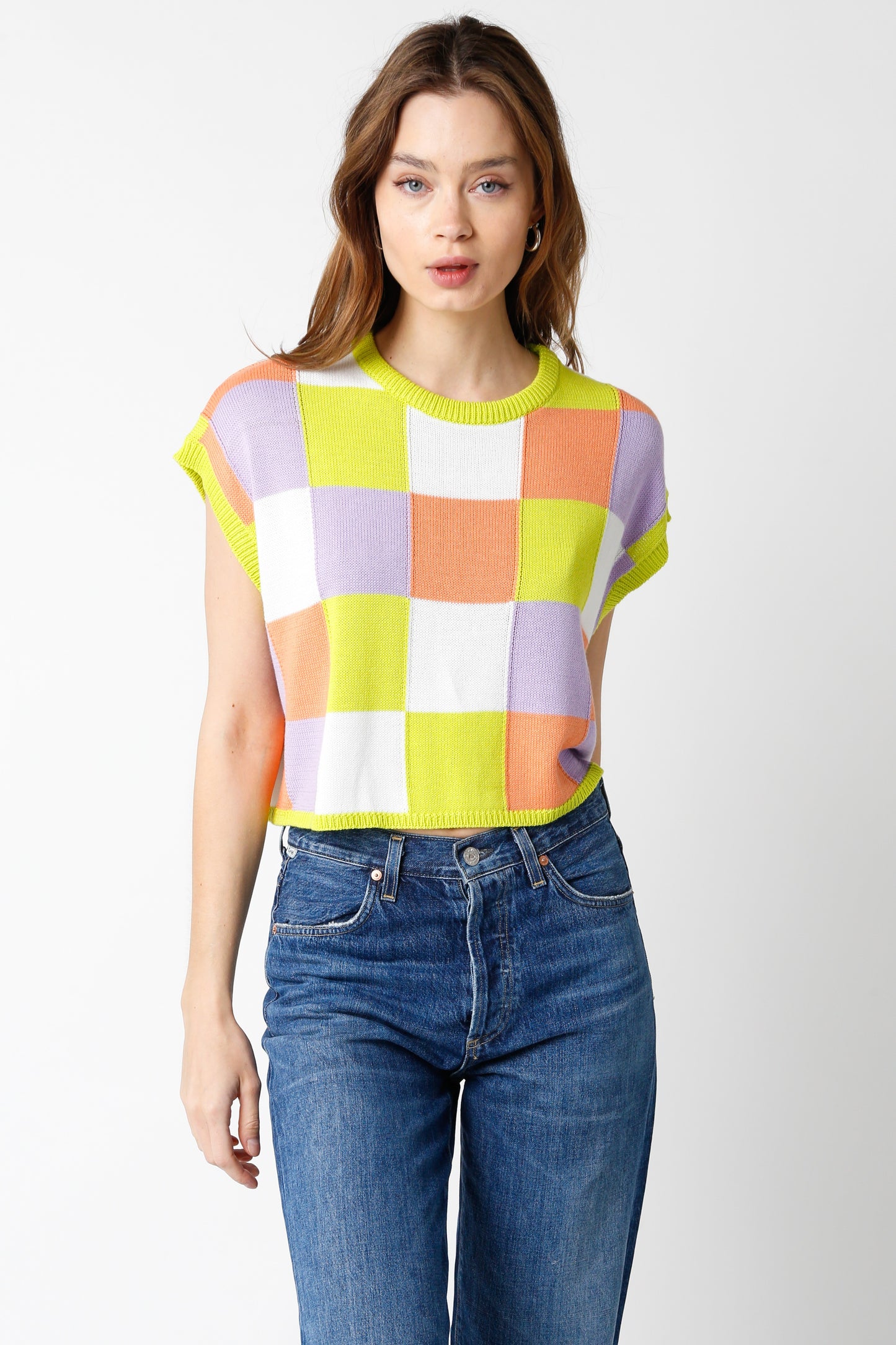 Lime, Lilac, Apricot Colorblock Top