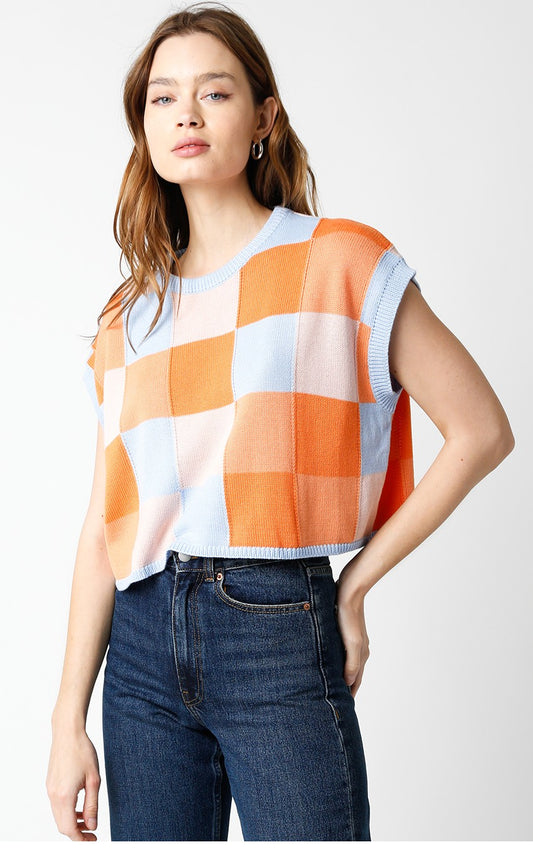 Blue, Apricot, Orange Colorblock Top