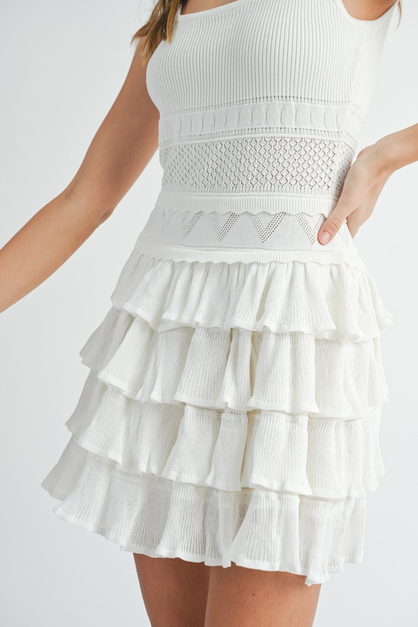 Ruffle Sweater Knit Dress (Off White)