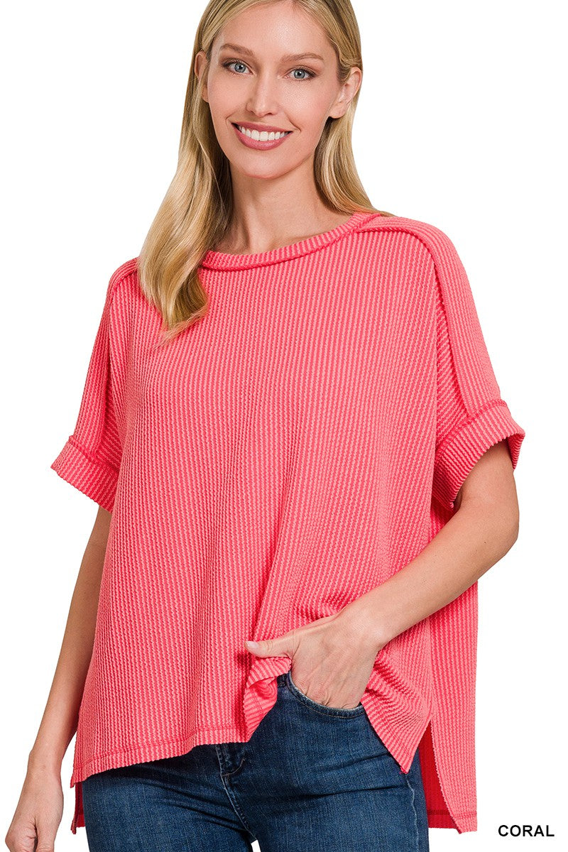 Kailee Textured Top (Coral)