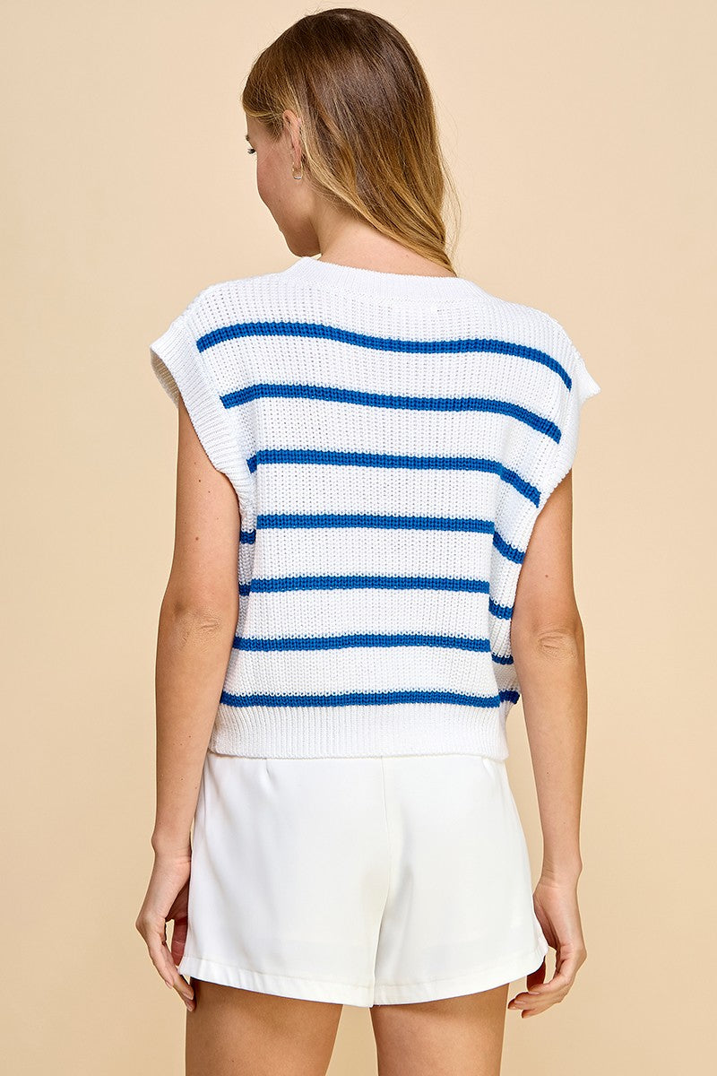 Blue Sleeveless Striped Vest
