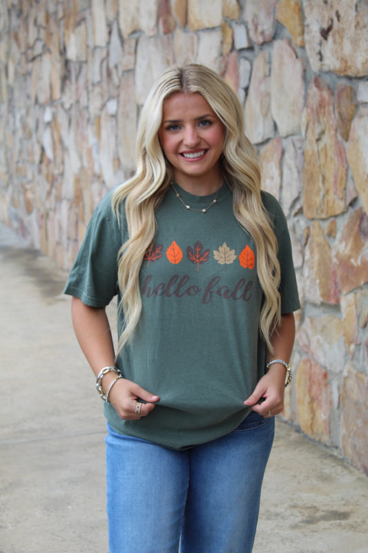 Comfort Color Hello Fall S/S Tee (Moss)