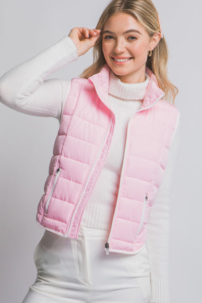 Love Tree Contrast Trim Packable Vest