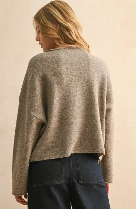 Juniors' Miou Muse Button Front Lace Trim Knitted Cardigan (Mocha)