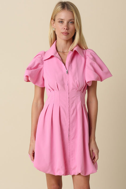 Juniors' Olivaceous Bubble Front Zip Mini Dress