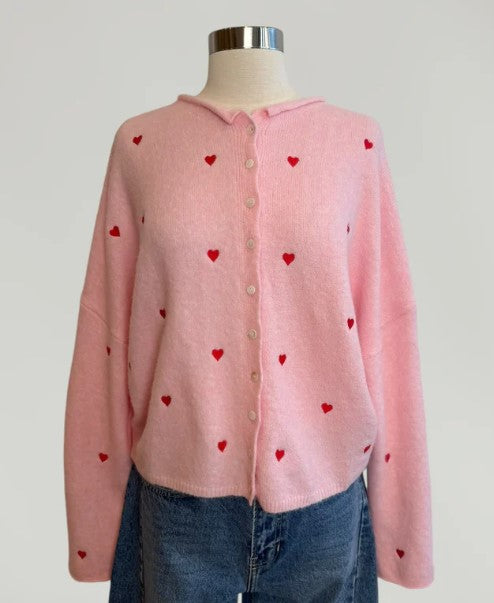 Heart Embroidery Cardigan (Pink/Red)