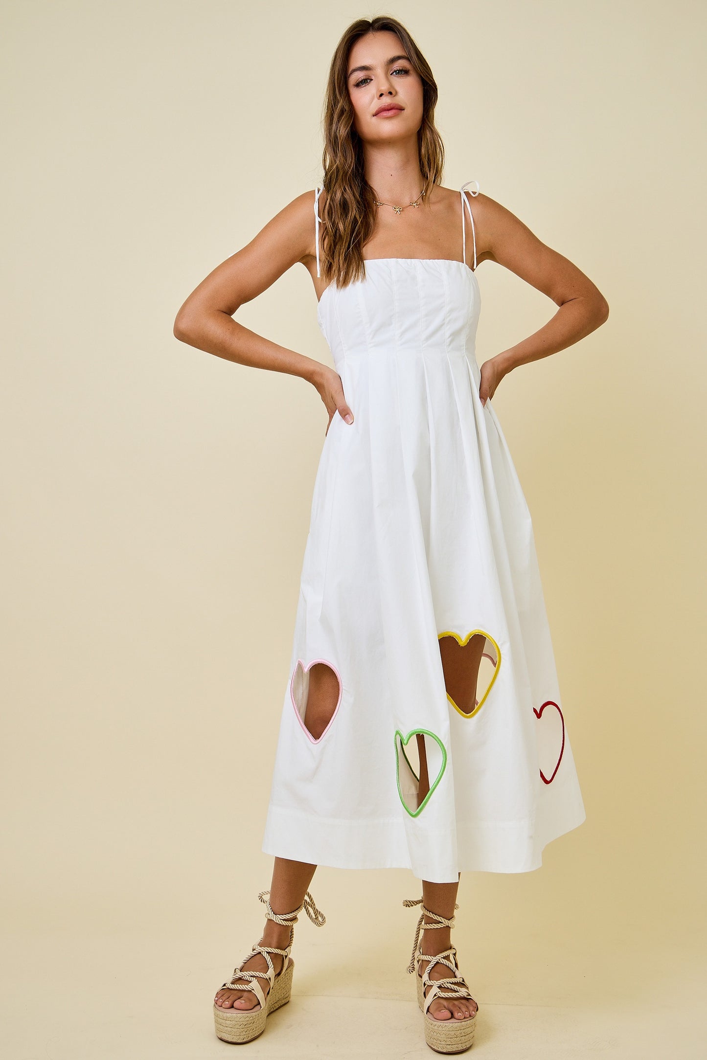 Juniors' Day + Moon Valentines Embroidered Hearts Cut Out Midi Dress