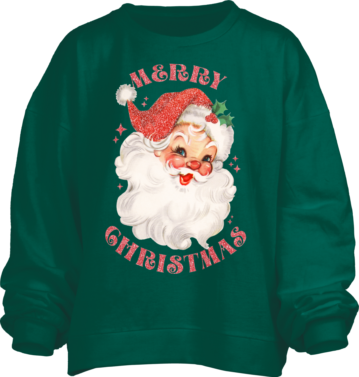 Juniors' Royce Apparel Glitter Santa L/S (Green)
