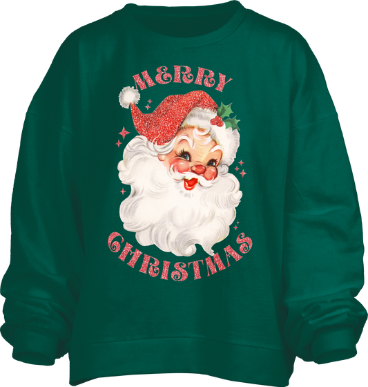 Juniors' Royce Apparel Glitter Santa L/S (Green)