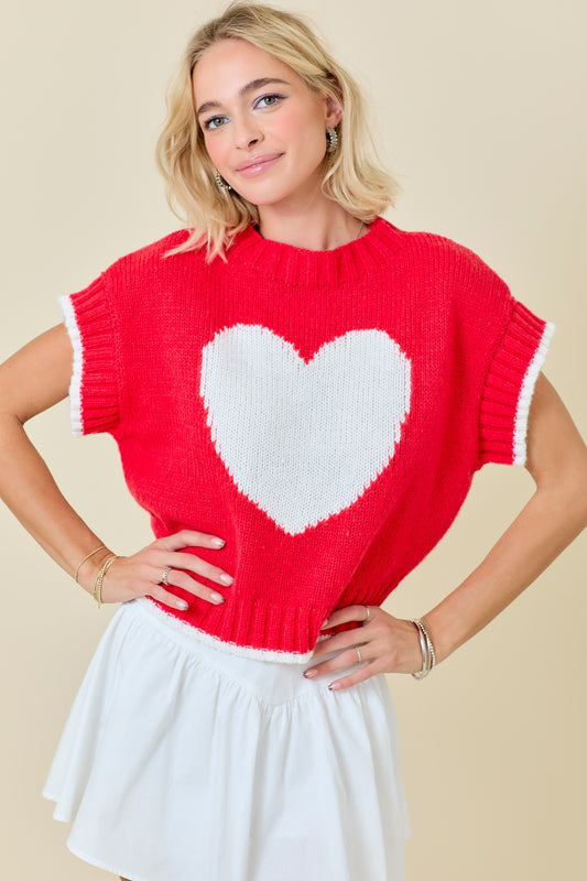 Knit Heart Top (Red/White)