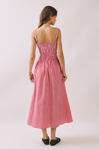 Juniors' Pretty Follies Gingham Midi Dress (Red/White)