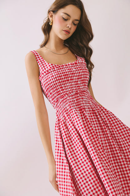 Juniors' Pretty Follies Gingham Midi Dress (Red/White)