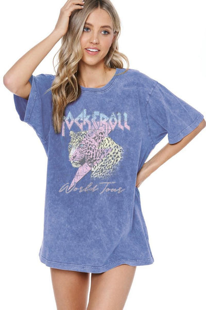 Rock N Roll Leopard Bolt Graphic S/S Tee (Blue)