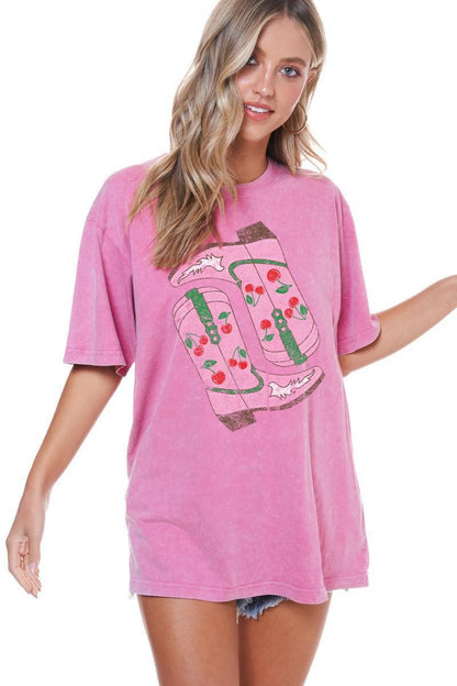 Cherry Cowboy Boot Graphic S/S Tee (Pink)