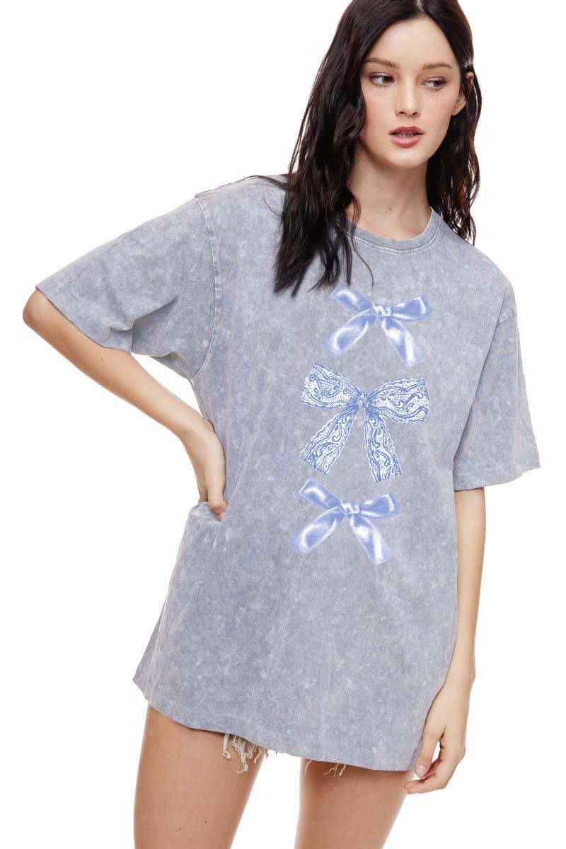 Coquette Ribbon Lace Bows Graphic S/S Tee (Denim)