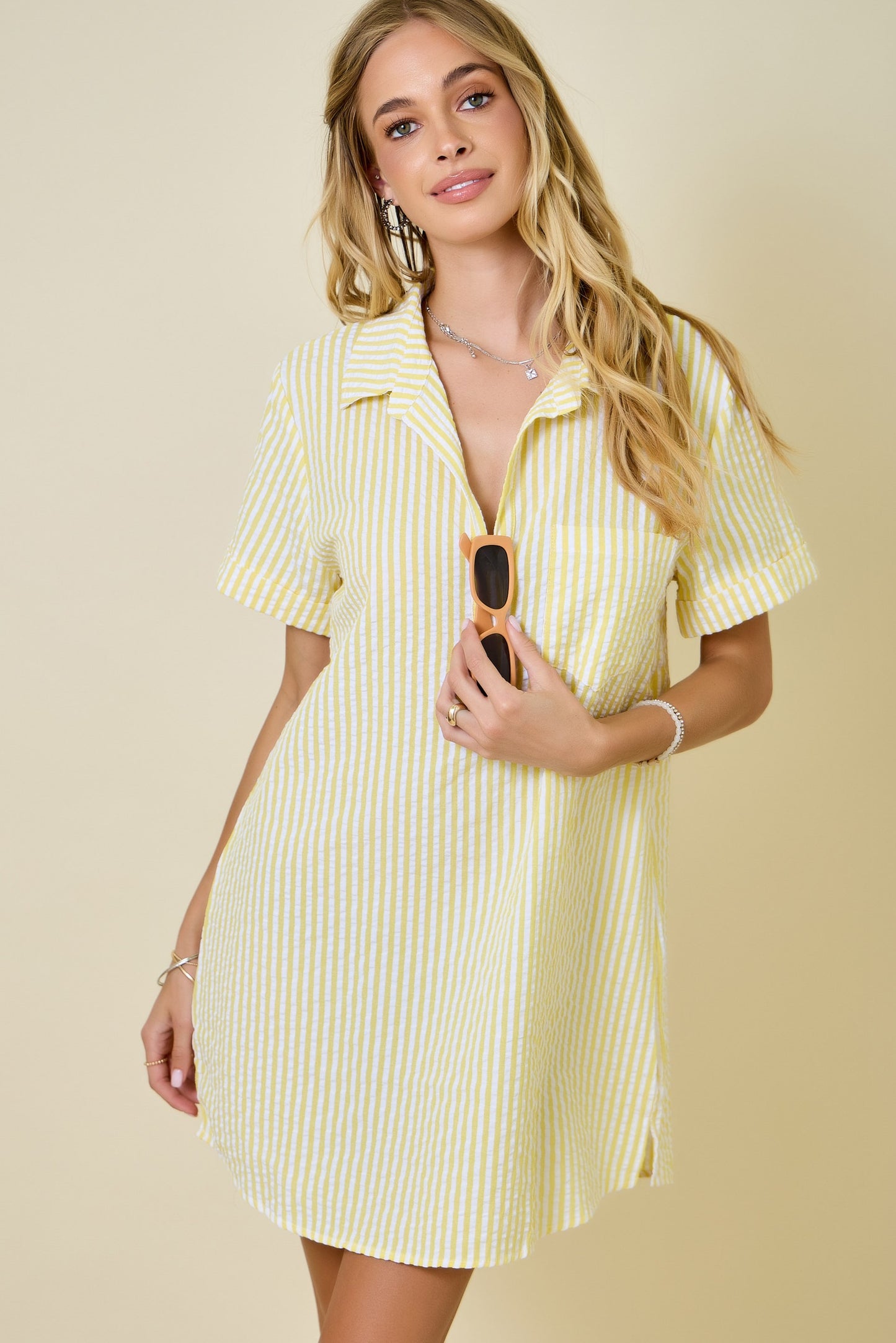 Juniors' Day + Moon Striped Seersucker Easy Shirt Dress