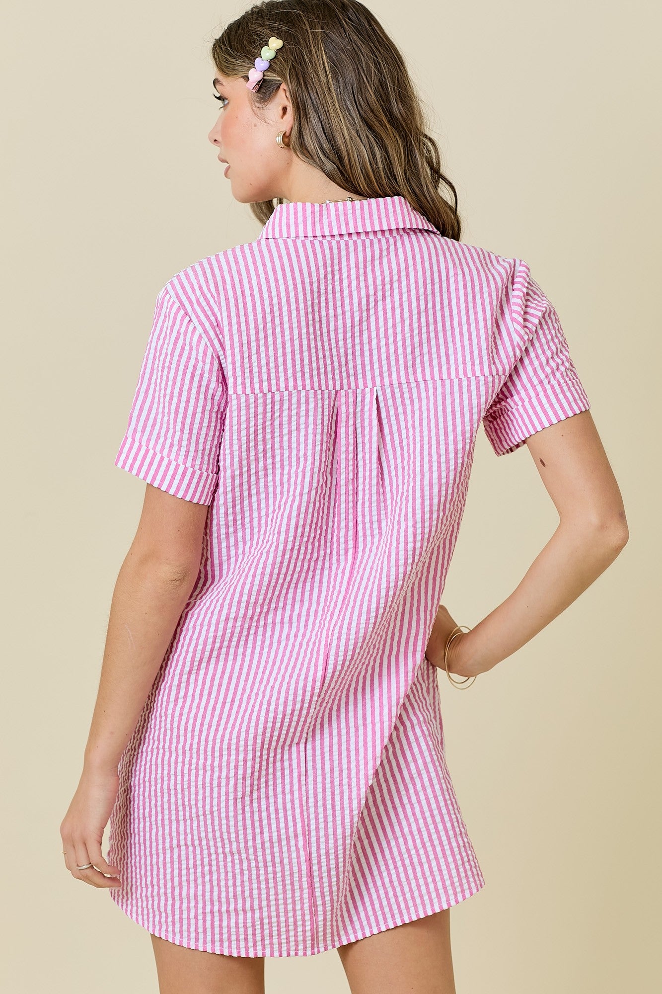 Juniors' Day + Moon Striped Seersucker Easy Shirt Dress