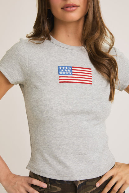 American Flag Cropped S/S (Melange)