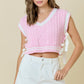 V Neck Striped Sweater Vest W/Bows (Baby Pink/White)