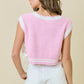 V Neck Striped Sweater Vest W/Bows (Baby Pink/White)